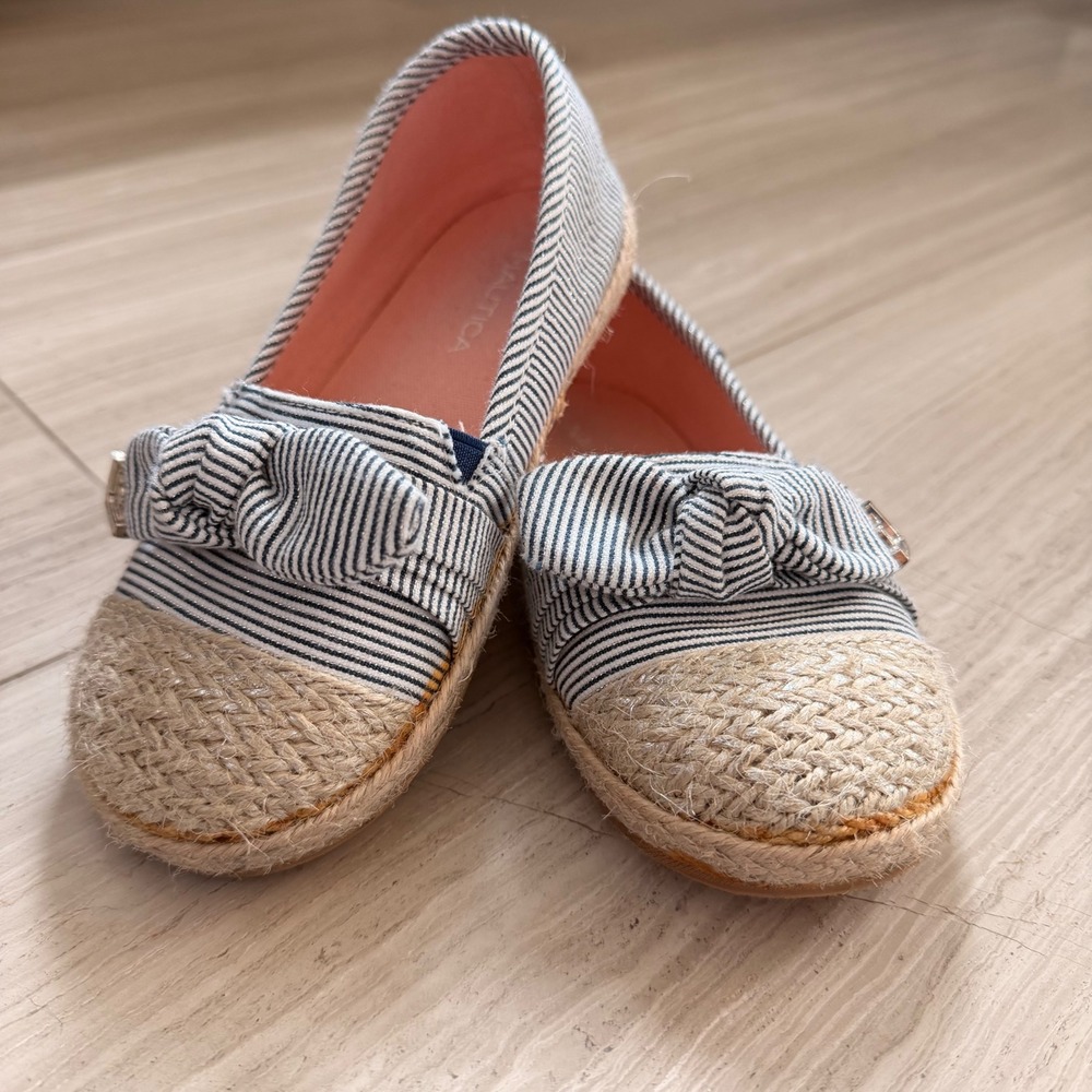 Nautica Ancora Espadrille Flats Striped Bow Slip On Summer Navy White 10 Toddler